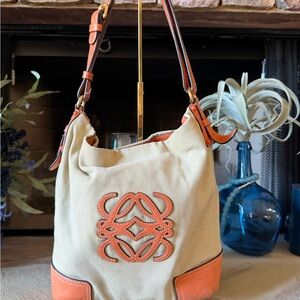 Loewe Canvas Hobo Bag with Orange Details
